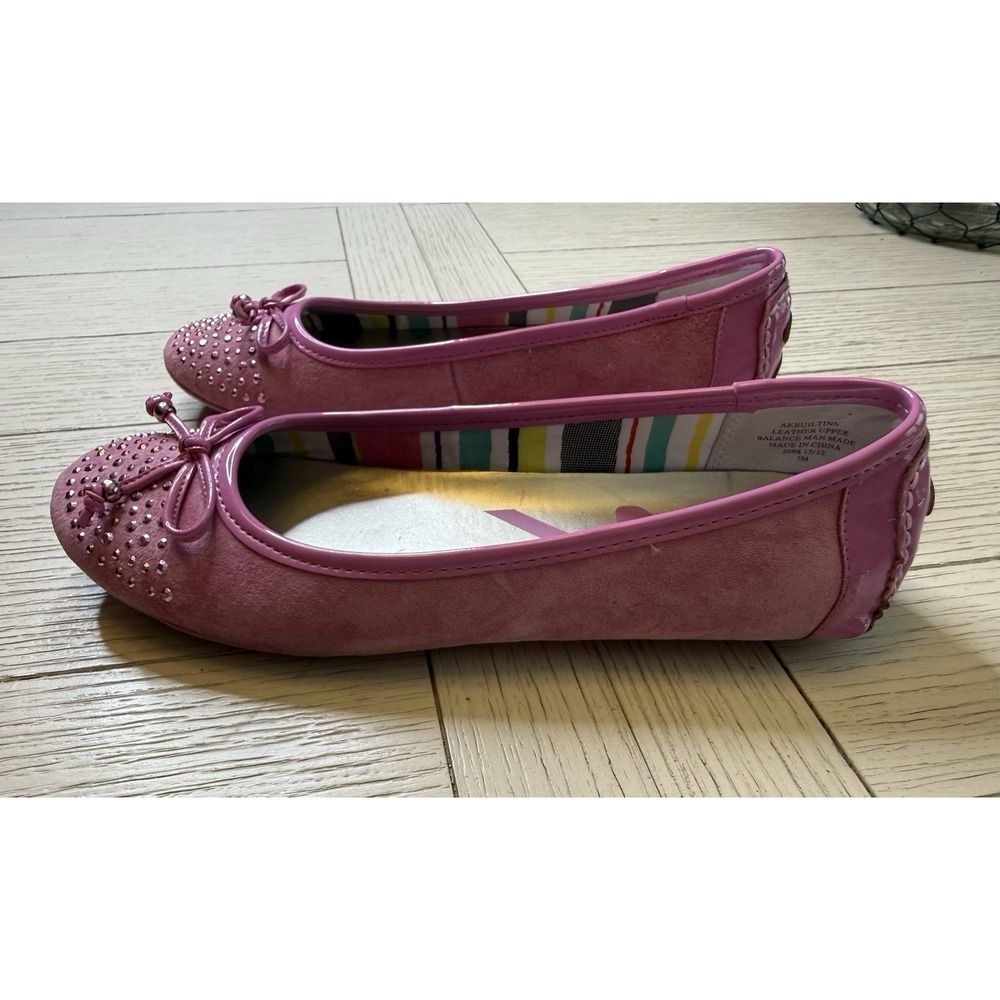 Anne Klein Sport Pink Sparkle Suede Ballet Driving‎ Flats Shoes Bow 7 M Coquette - Picture 3 of 9